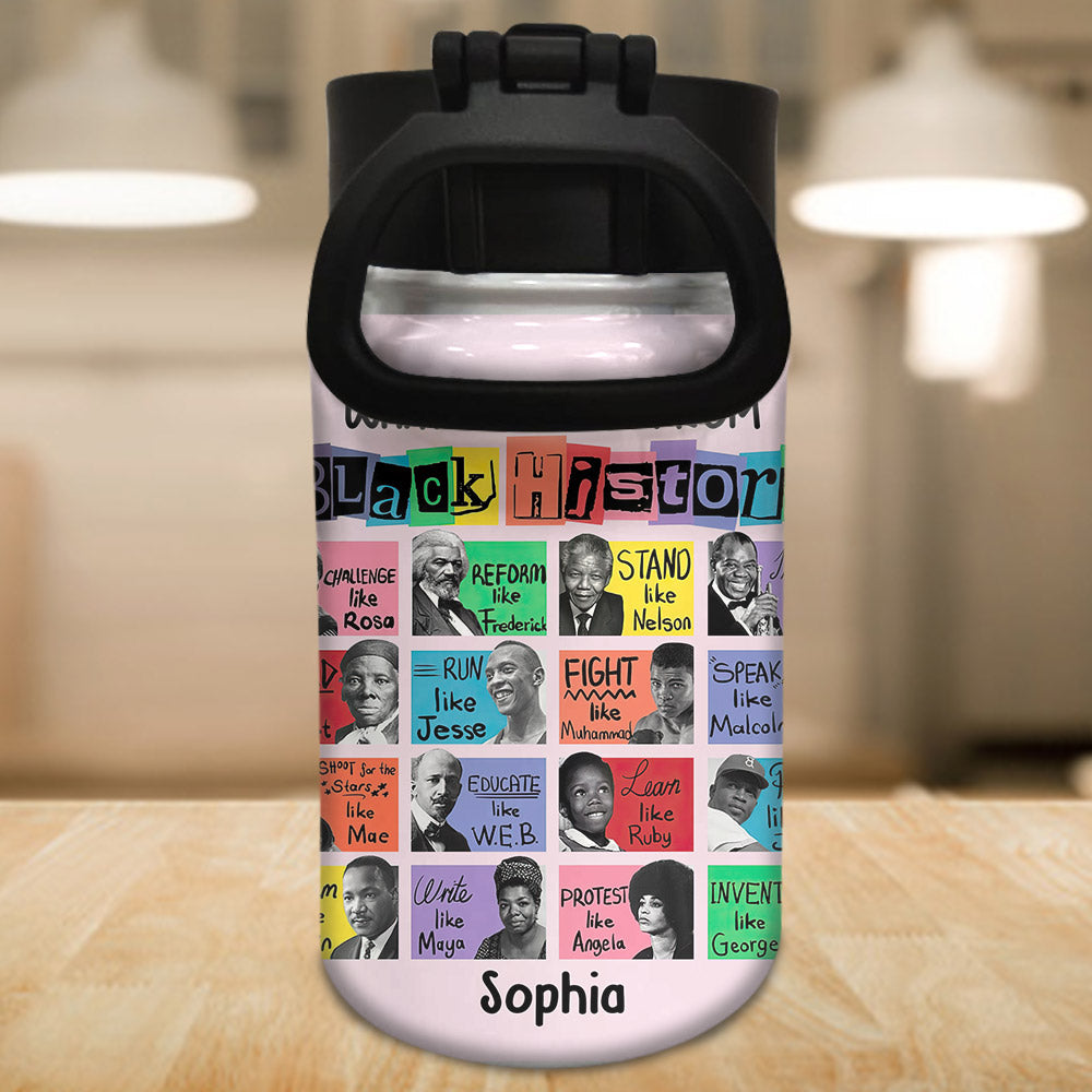 Ce que nous apprenons sur l'histoire des Noirs - Gourde personnalisée pour enfants afro-américains