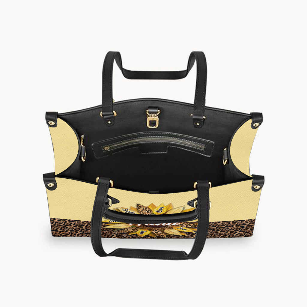 Sac à main en cuir personnalisé pour grand-mère - Nana Mom Auntie Family Sunflower