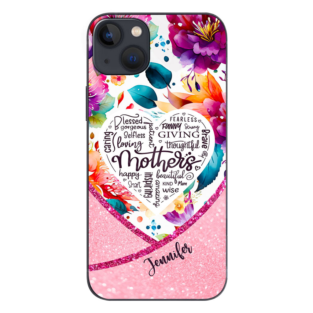 Coque de téléphone transparente personnalisée « Maman est belle » à motif floral vibrant