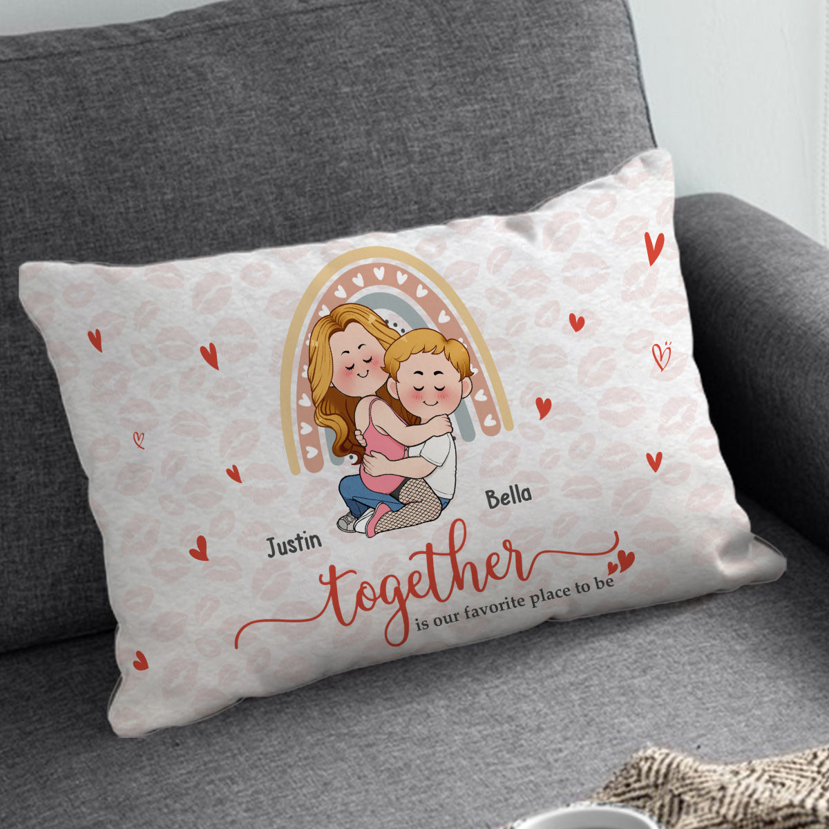 Être ensemble, c'est notre endroit préféré - Housse de coussin rectangulaire personnalisée pour couple