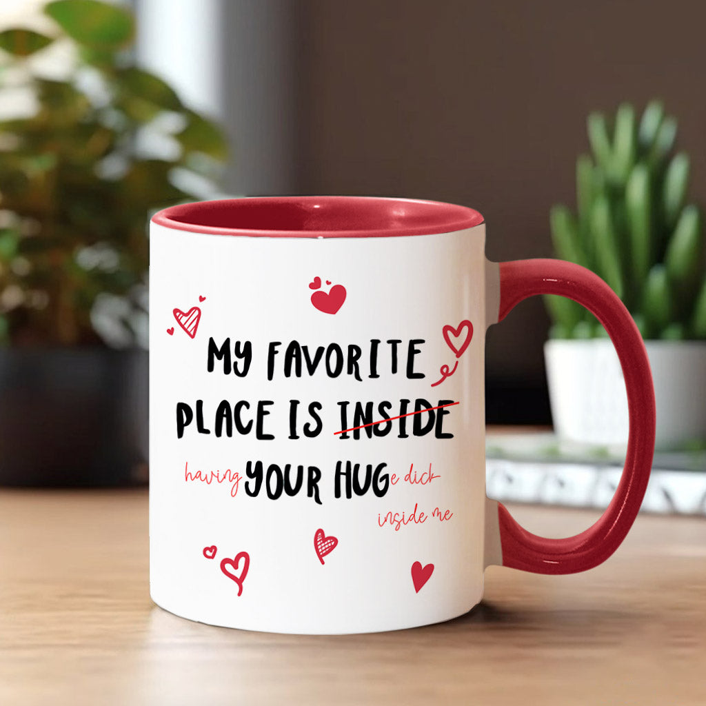 Mon endroit préféré, c'est ton énorme D en moi - Mug personnalisé pour couple