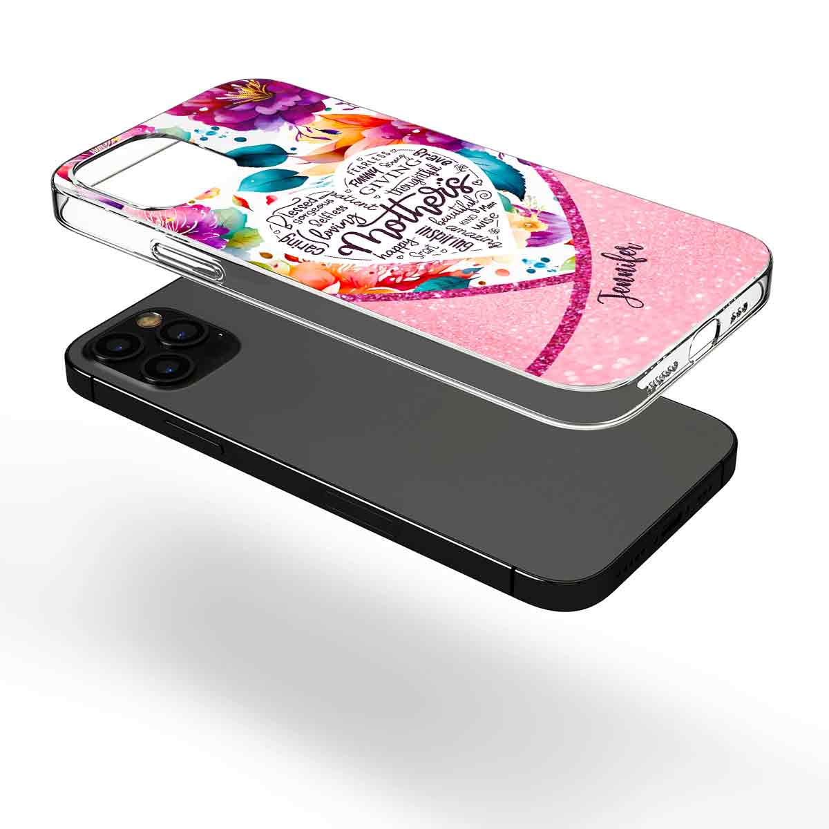 Coque de téléphone transparente personnalisée « Maman est belle » à motif floral vibrant