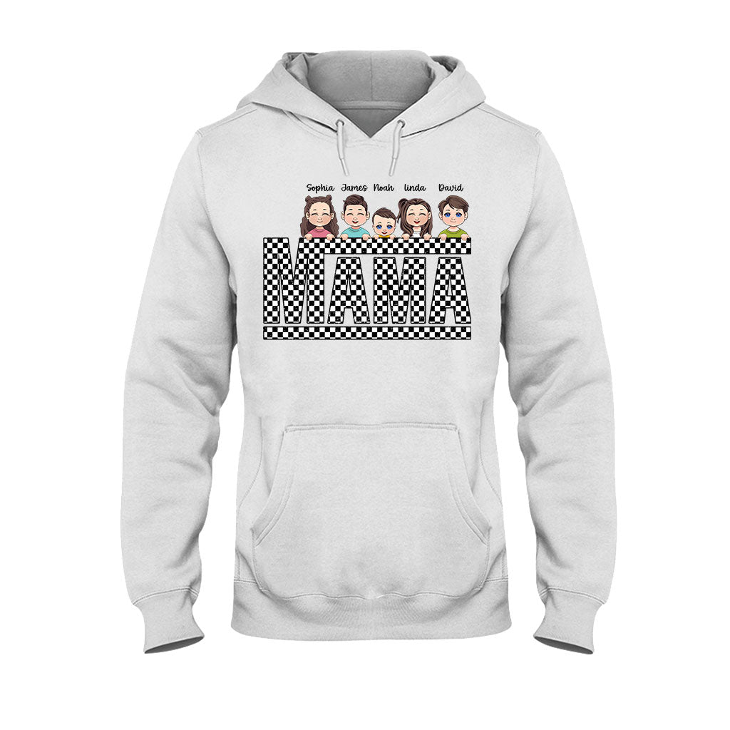 Vintage Checkered Mama Dada Mini Grandma Grandpa - Personalized Mother T-shirt And Hoodie