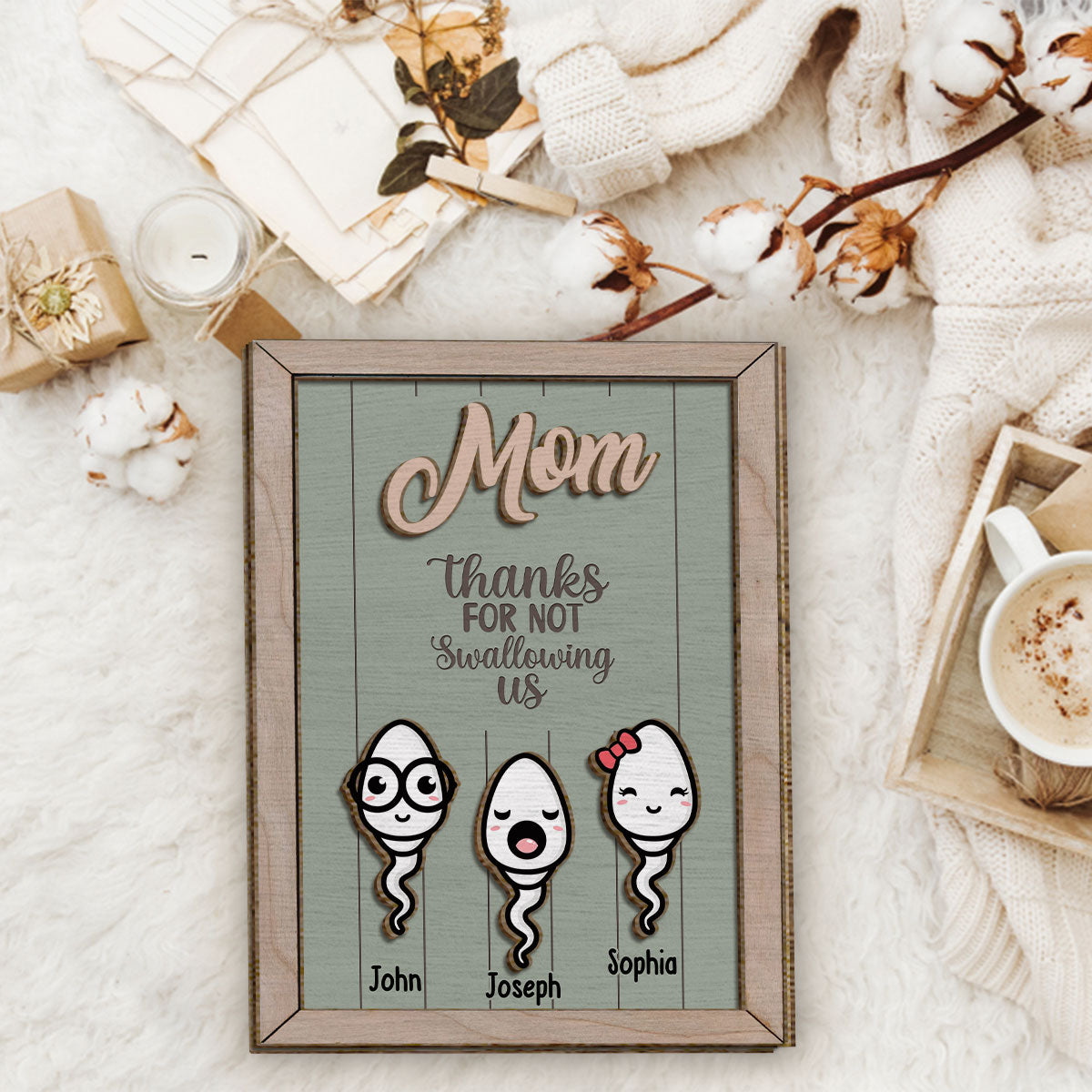 Thanks For Not Swallowing Funny - Personalized Mother 2 Layered Wood Sign / Wood Plaque