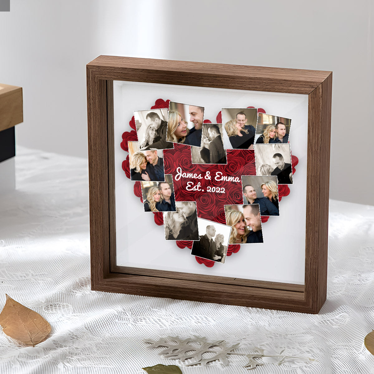 Photo Polaroid en forme de cœur - Cadeau romantique - Boîte à fleurs personnalisée pour couple