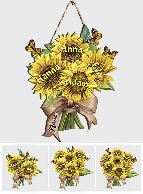 Tournesols de la maman de grand-mère - Panneau en bois personnalisé en forme de grand-mère