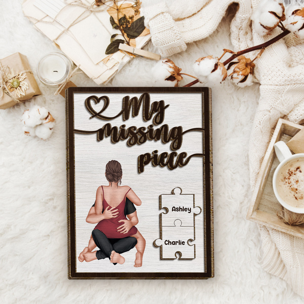 Ma pièce manquante - Panneau/Plaque en bois personnalisé(e) pour couple, 2 couches