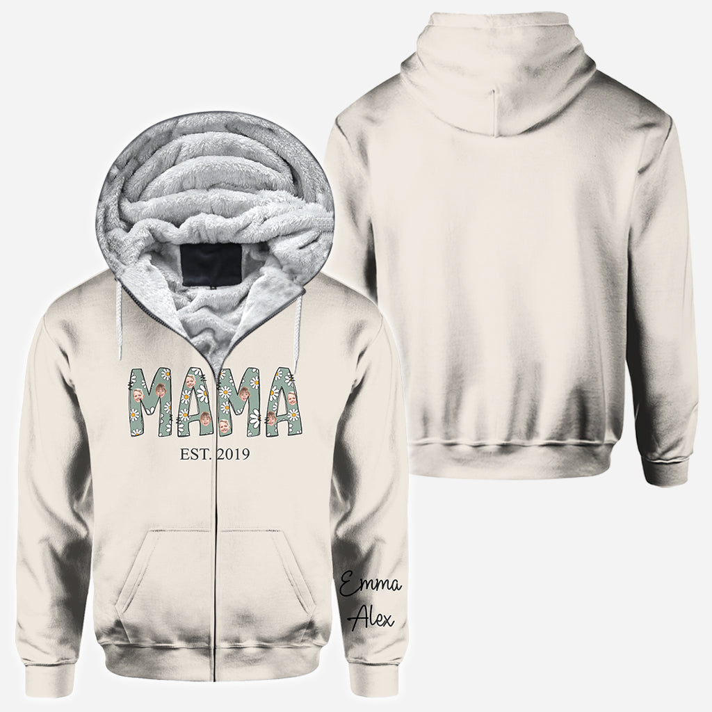 T-shirt personnalisé « Mama Est. Photo Face Daisy » - T-shirt intégral pour maman