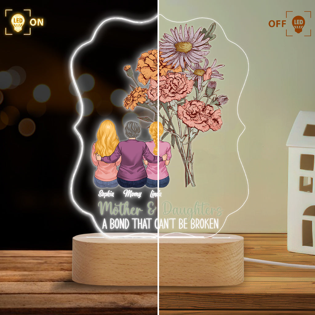 Fleurs de naissance pour la mère et les enfants - Plaque lumineuse personnalisée en forme de mère