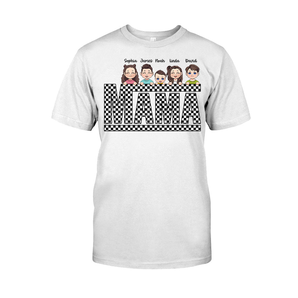 Vintage Checkered Mama Dada Mini Grandma Grandpa - Personalized Mother T-shirt And Hoodie