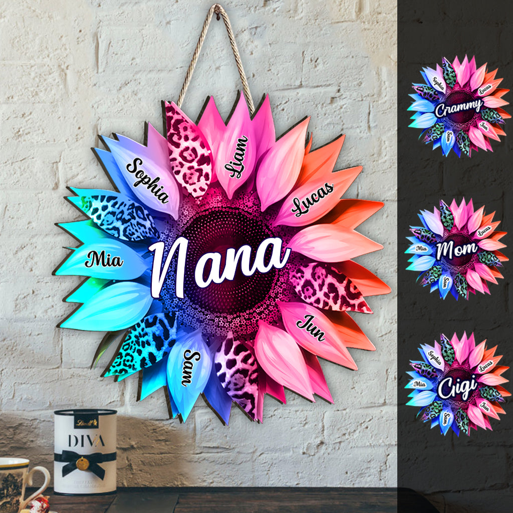 Grand-mère Maman Tournesol - Panneau en bois personnalisé en forme de grand-mère