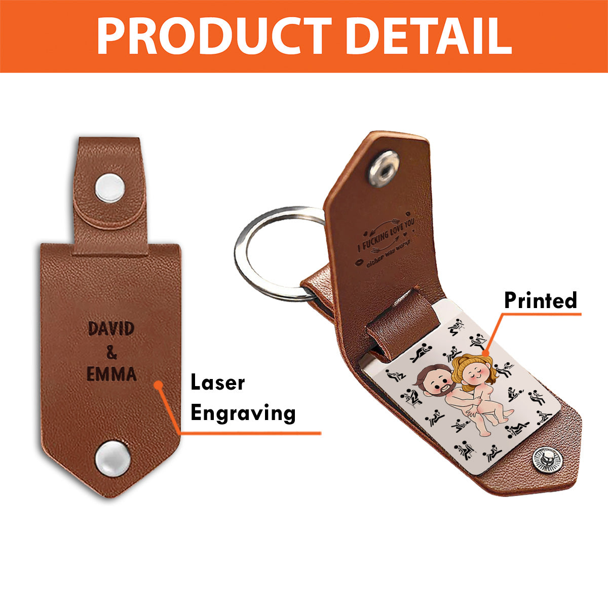 Je t'aime - Porte-clés photo personnalisé en cuir pour couple « Je t'aime »