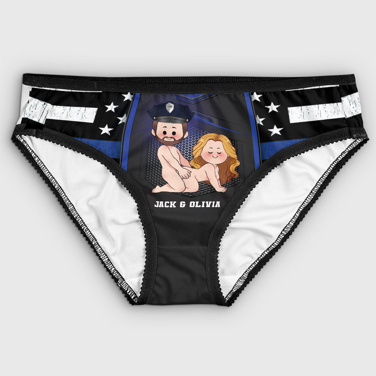 J'adore la police - Culottes femme et boxers homme personnalisés avec bordure en dentelle, motif policier