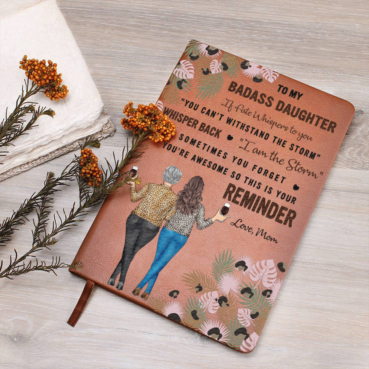 À ma fille - Carnet en cuir personnalisé pour maman