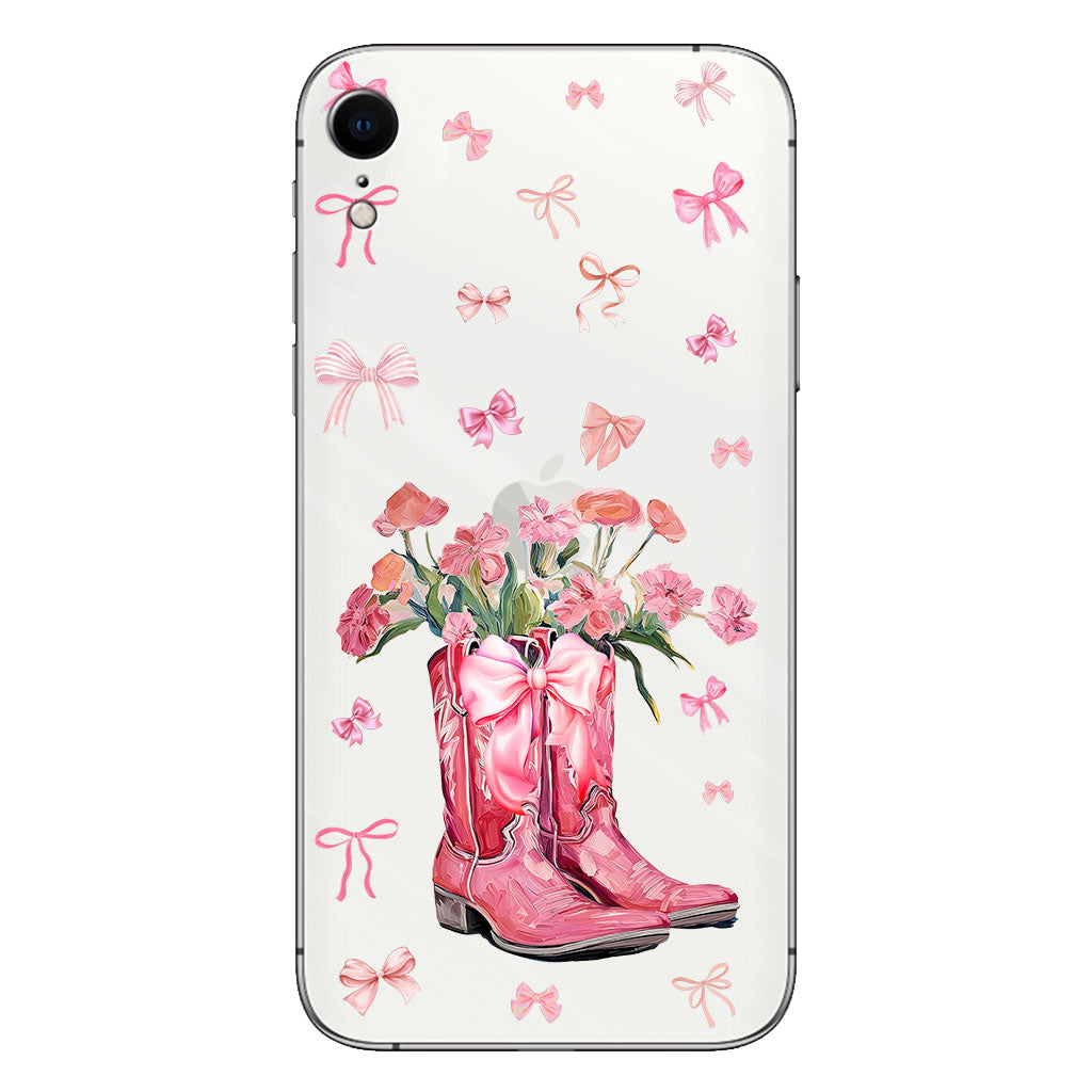 Bottes de cowgirl Coquette - Coque de téléphone transparente personnalisée avec motif cheval