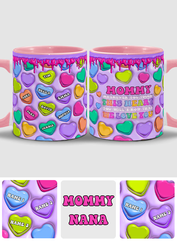 Touche ce cœur, je t'aime mamie, mamie, mamie, maman - Mug personnalisé pour maman