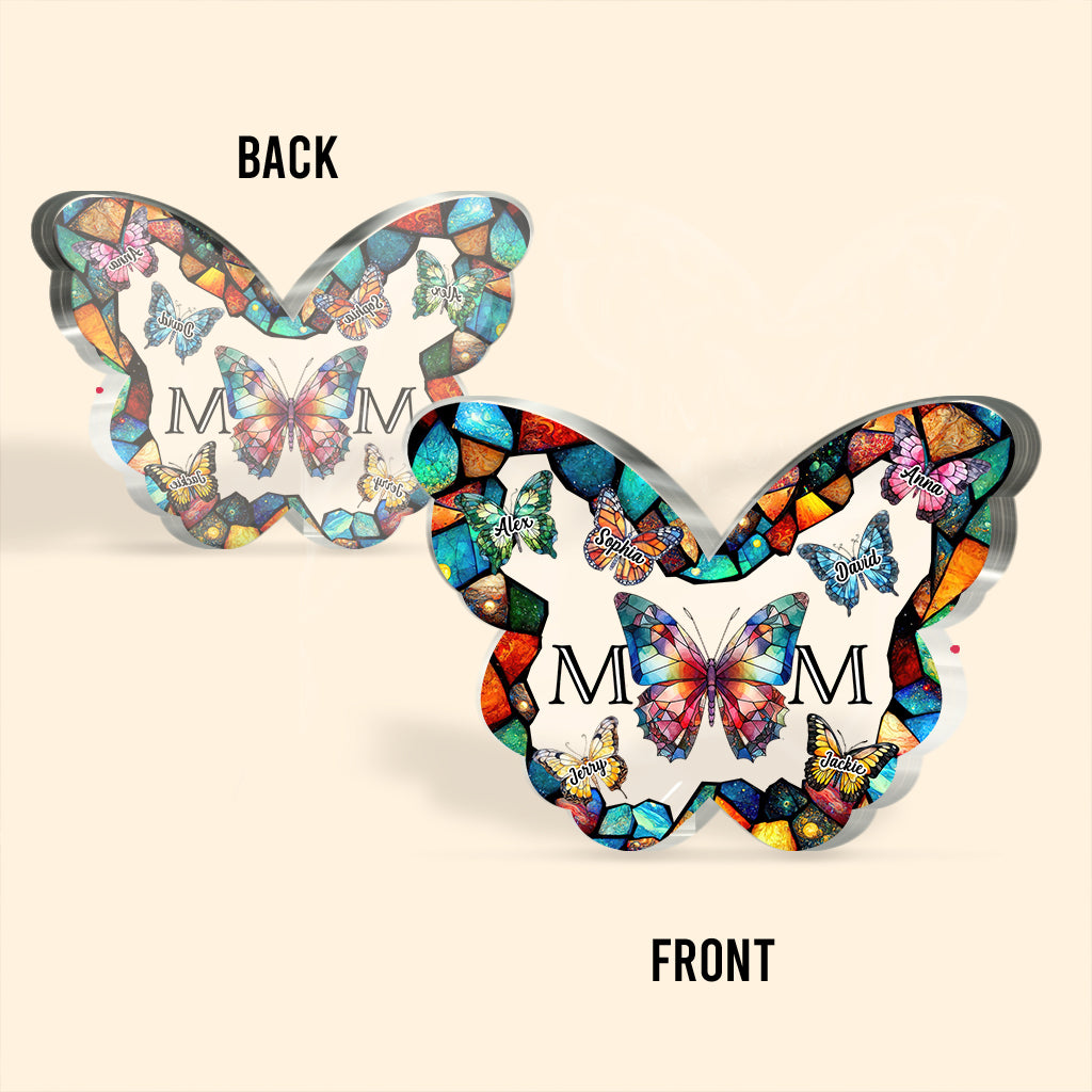 Mom Stained Glass Colorful Butterfly - Personalized Mother Custom Shaped Acrylic Plaque