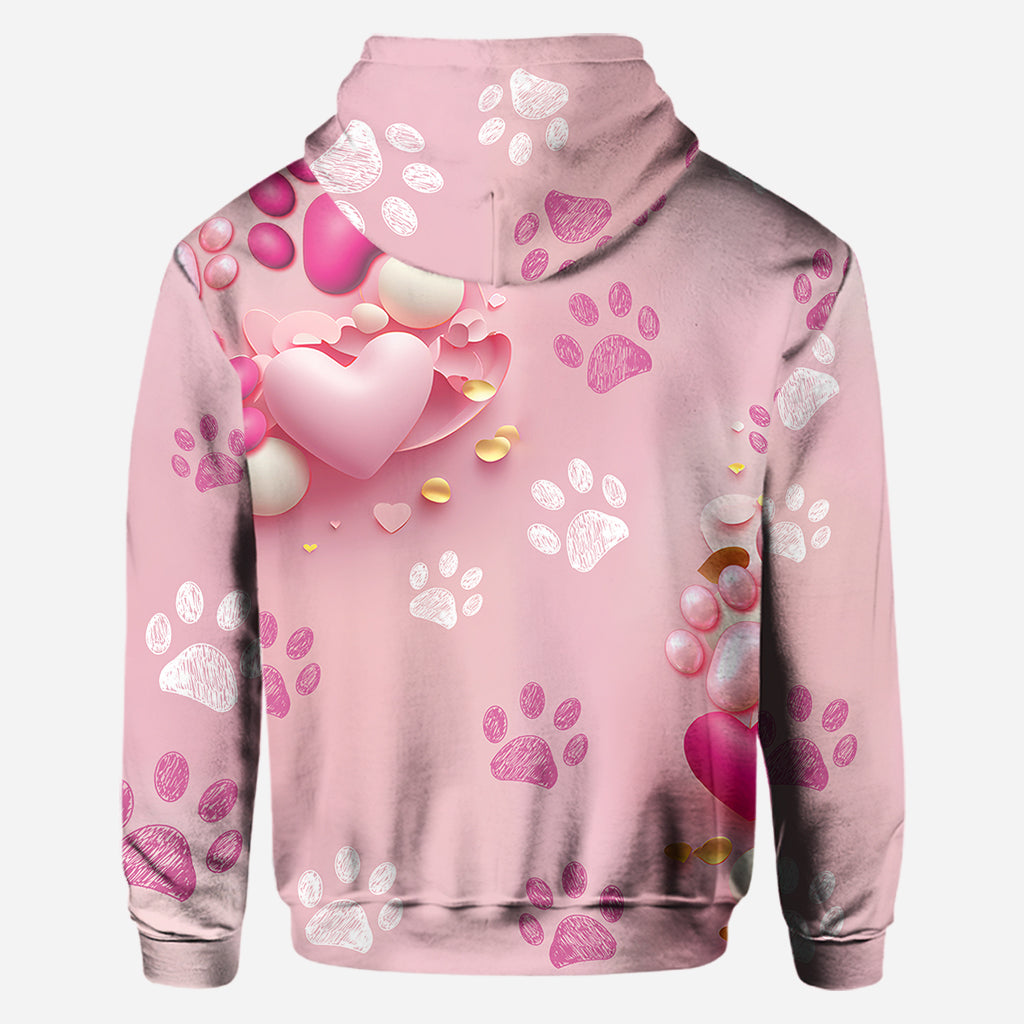 Dog Cat Mama Fur Mom 3D Pink Heart - Personalized Dog All Over Shirt