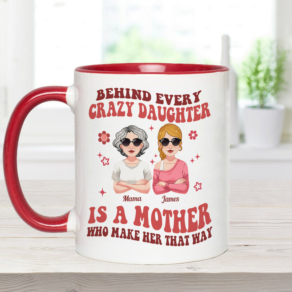 Derrière chaque fille/fils fou/folle - Mug personnalisé pour maman