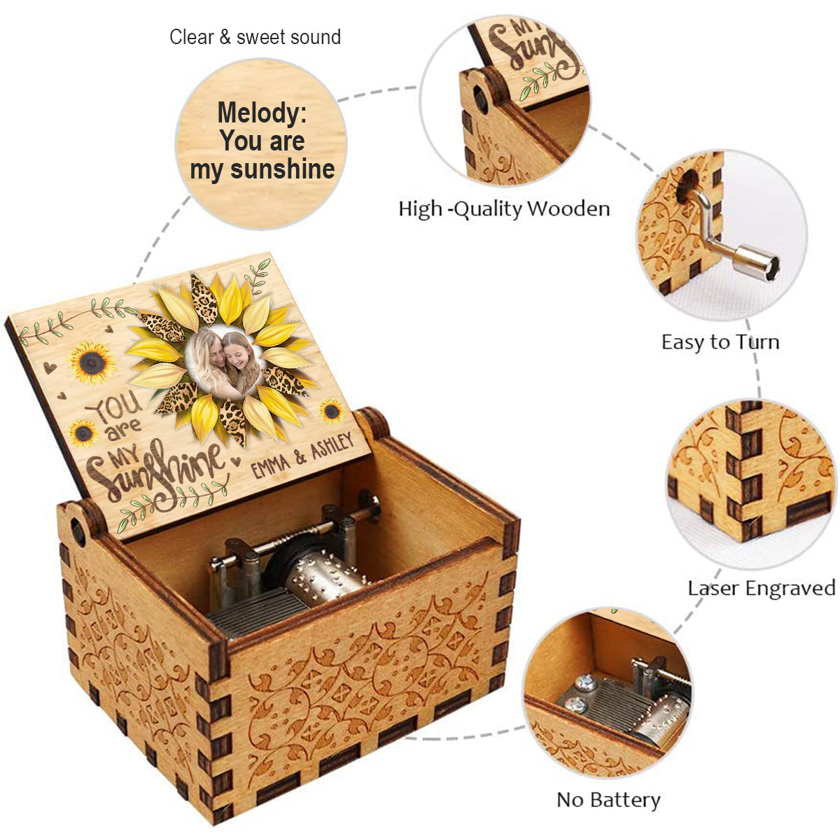 You Are My Sunshine - Personalized Mother Hand Crank Music Box