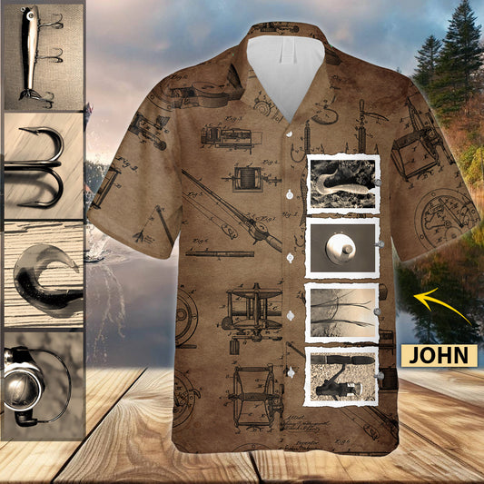 Chemise hawaïenne de pêche personnalisée vintage avec nom -