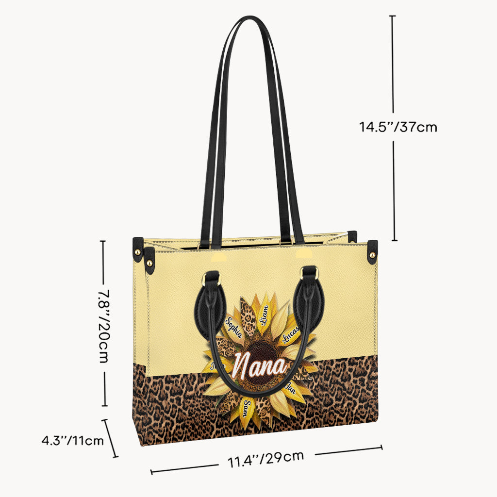 Sac à main en cuir personnalisé pour grand-mère - Nana Mom Auntie Family Sunflower