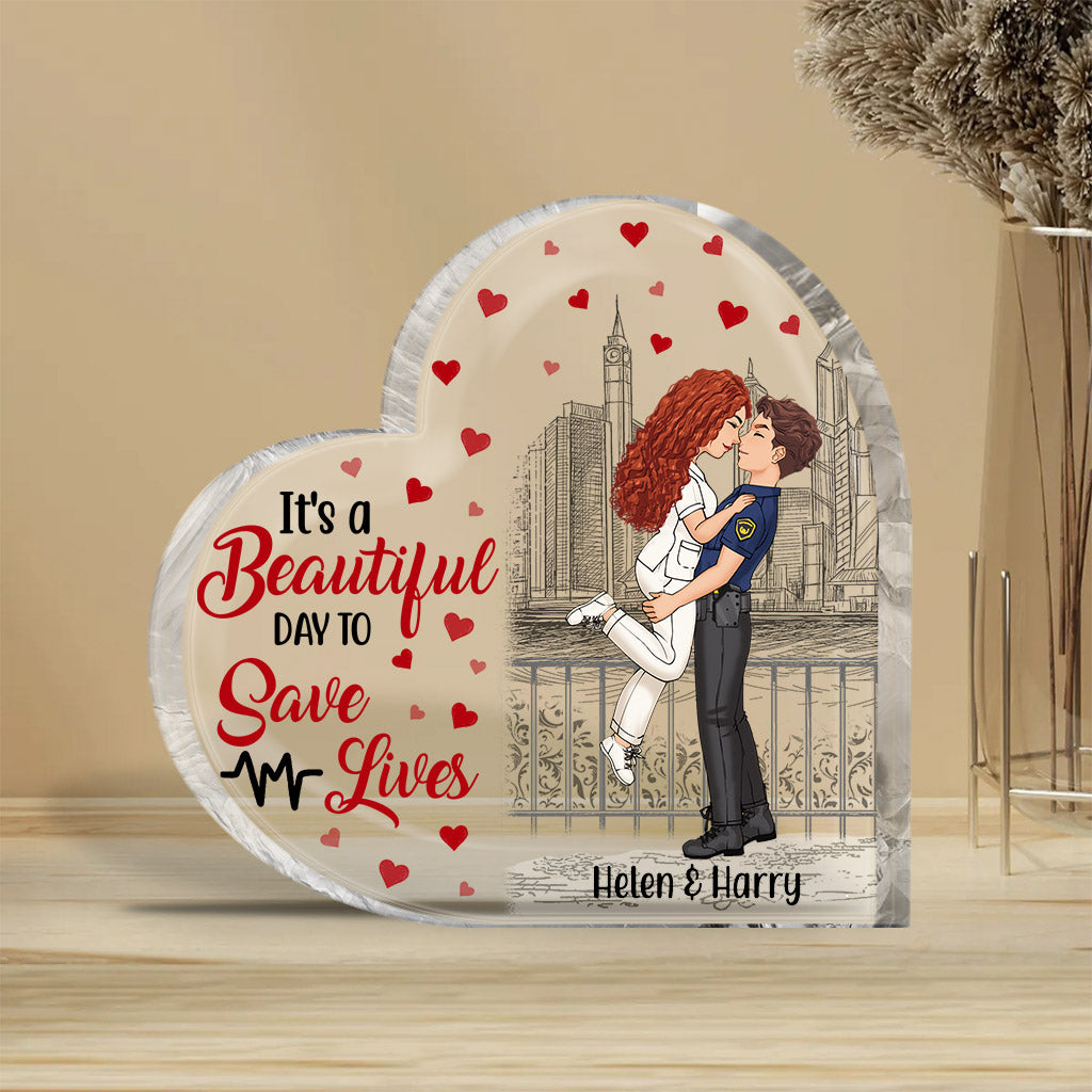 It's Beautiful Day To Save Lives - Personalized Couple Custom Shaped Acrylic Plaque
