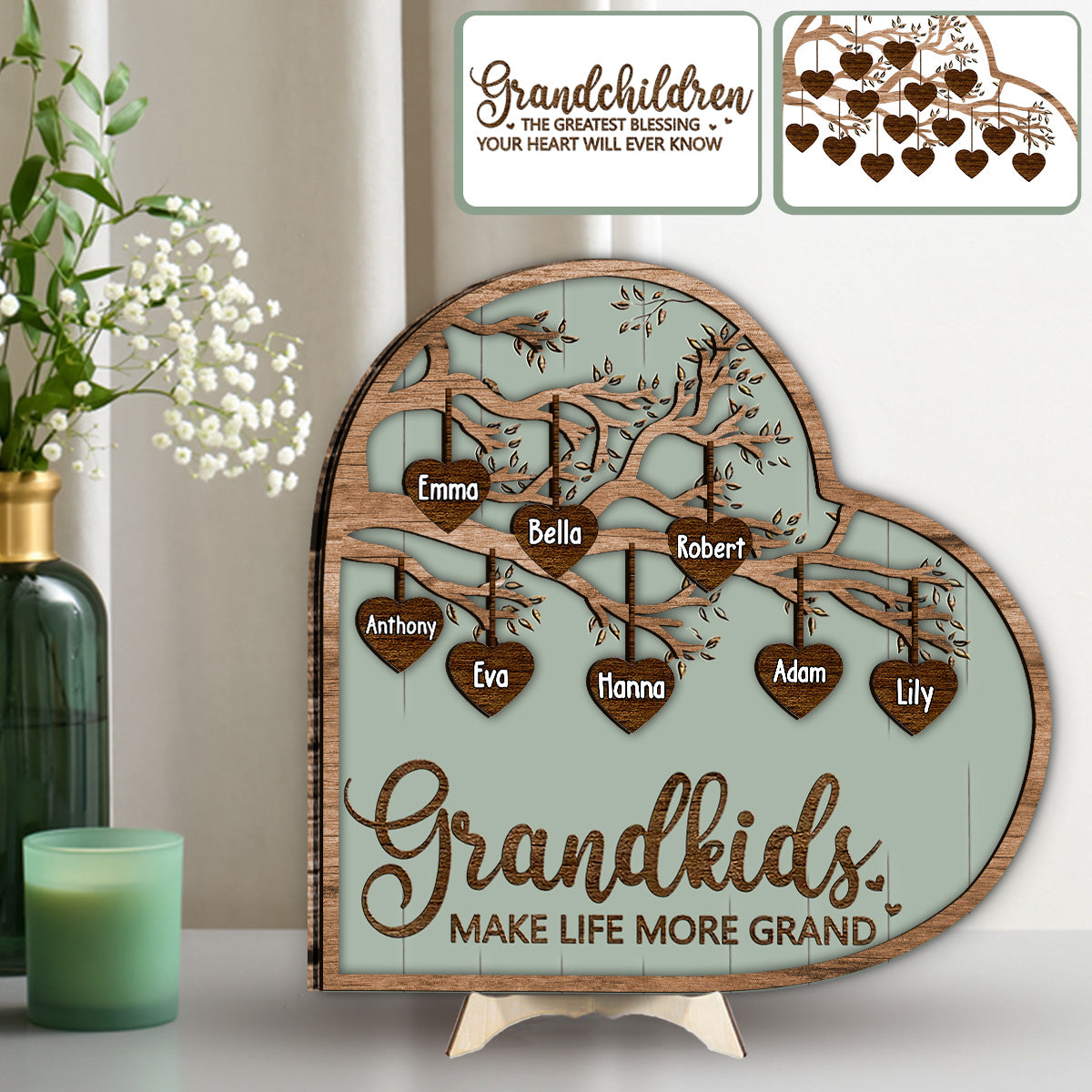 Les petits-enfants rendent la vie plus belle - Plaque en bois personnalisée pour grand-mère (2 couches)