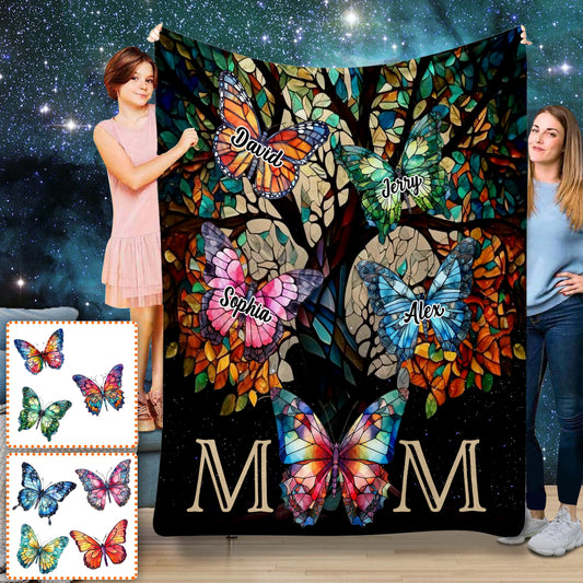 Couverture personnalisée pour maman, motif papillon coloré en vitrail - Couverture pour maman