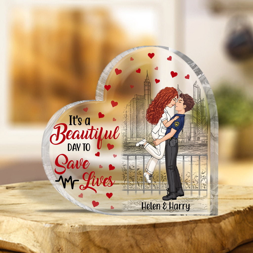 It's Beautiful Day To Save Lives - Personalized Couple Custom Shaped Acrylic Plaque