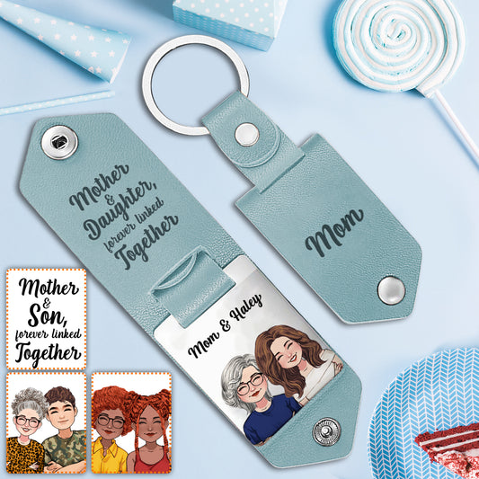 Mère, fille et fils unis pour toujours - Porte-clés photo personnalisé en cuir pour maman