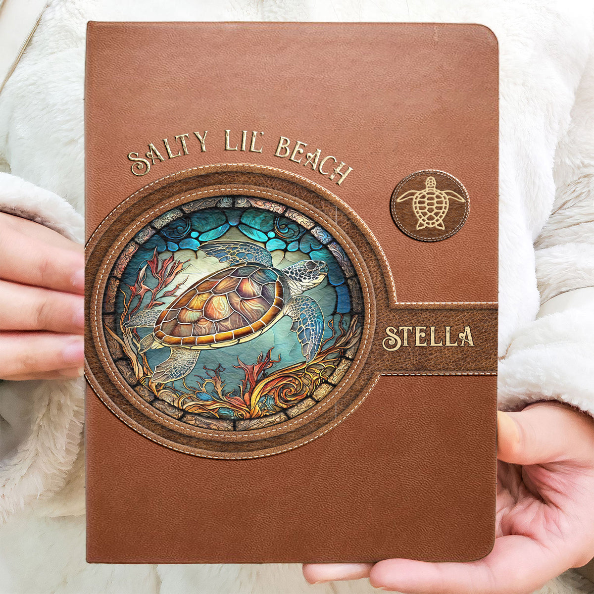 Salty Lil Beach - Carnet de notes personnalisé en cuir de tortue