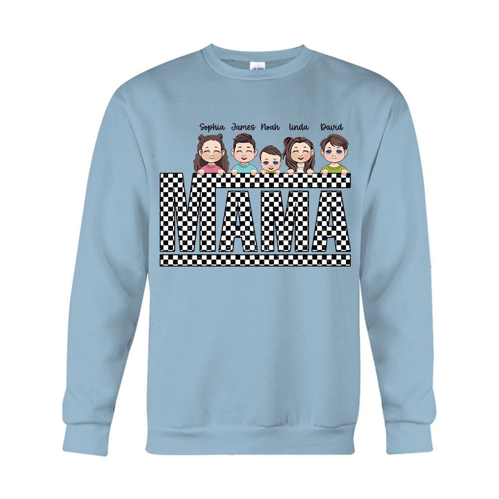 Vintage Checkered Mama Dada Mini Grandma Grandpa - Personalized Mother T-shirt And Hoodie