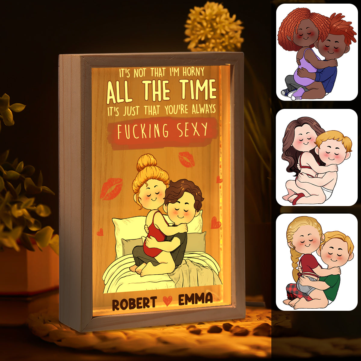 Je t'aime - Cadre photo personnalisé pour couple avec boîte lumineuse