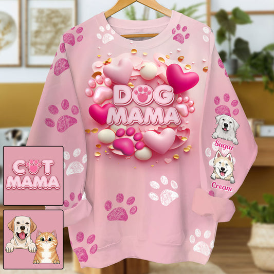 T-shirt personnalisé pour chien et chat avec cœur rose 3D - Maman à fourrure