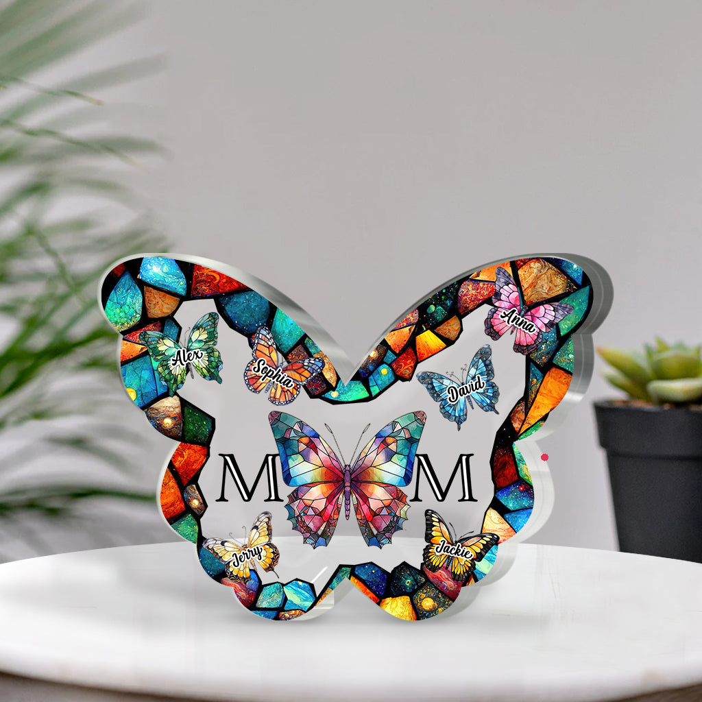 Mom Stained Glass Colorful Butterfly - Personalized Mother Custom Shaped Acrylic Plaque