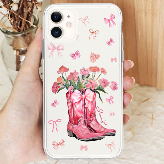 Bottes de cowgirl Coquette - Coque de téléphone transparente personnalisée avec motif cheval