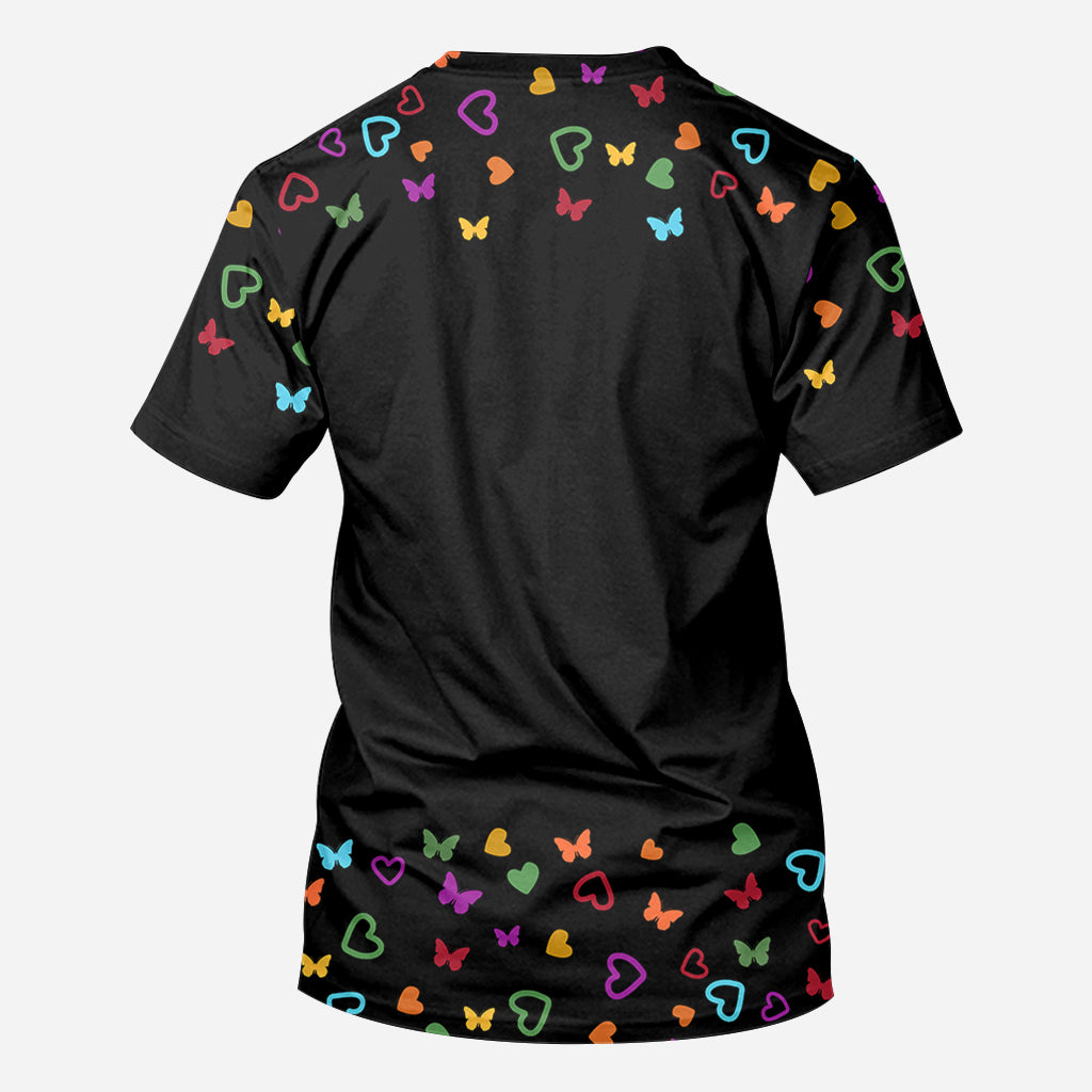 T-shirt personnalisé « Grand-mère papillons colorés cœur infini »