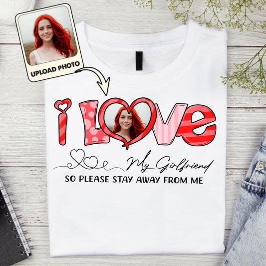 T-shirt et sweat à capuche personnalisés pour couples : « J'aime ma copine, mon copain, mon mari, ma femme » avec photo personnalisée