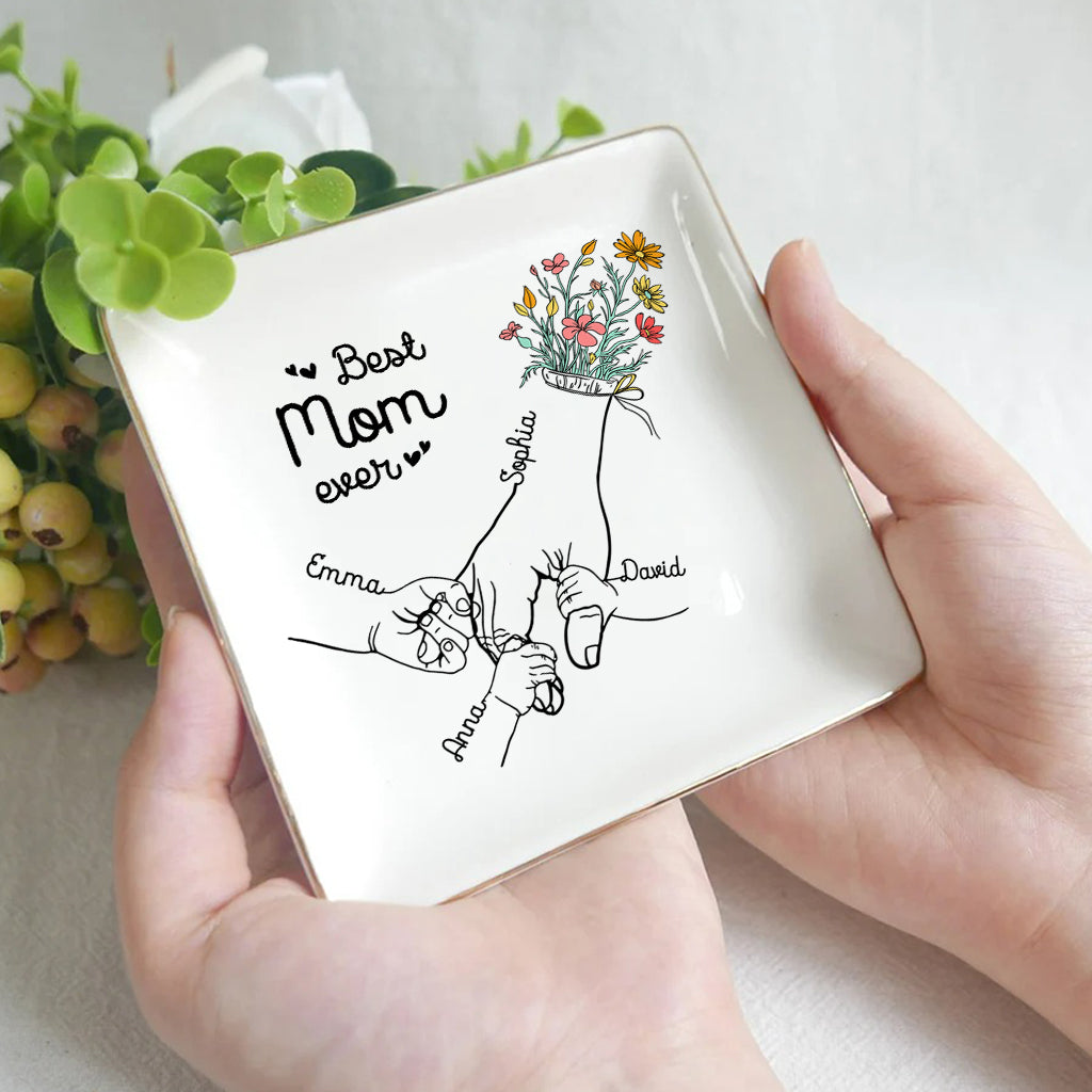 Illustration vectorielle des mains d'une maman et de ses enfants - Porte-bijoux personnalisé pour maman