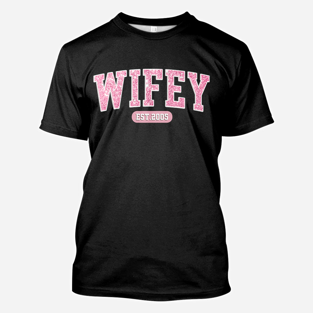 Wifey Est - T-shirt personnalisé mari et femme imprimé sur toute la surface