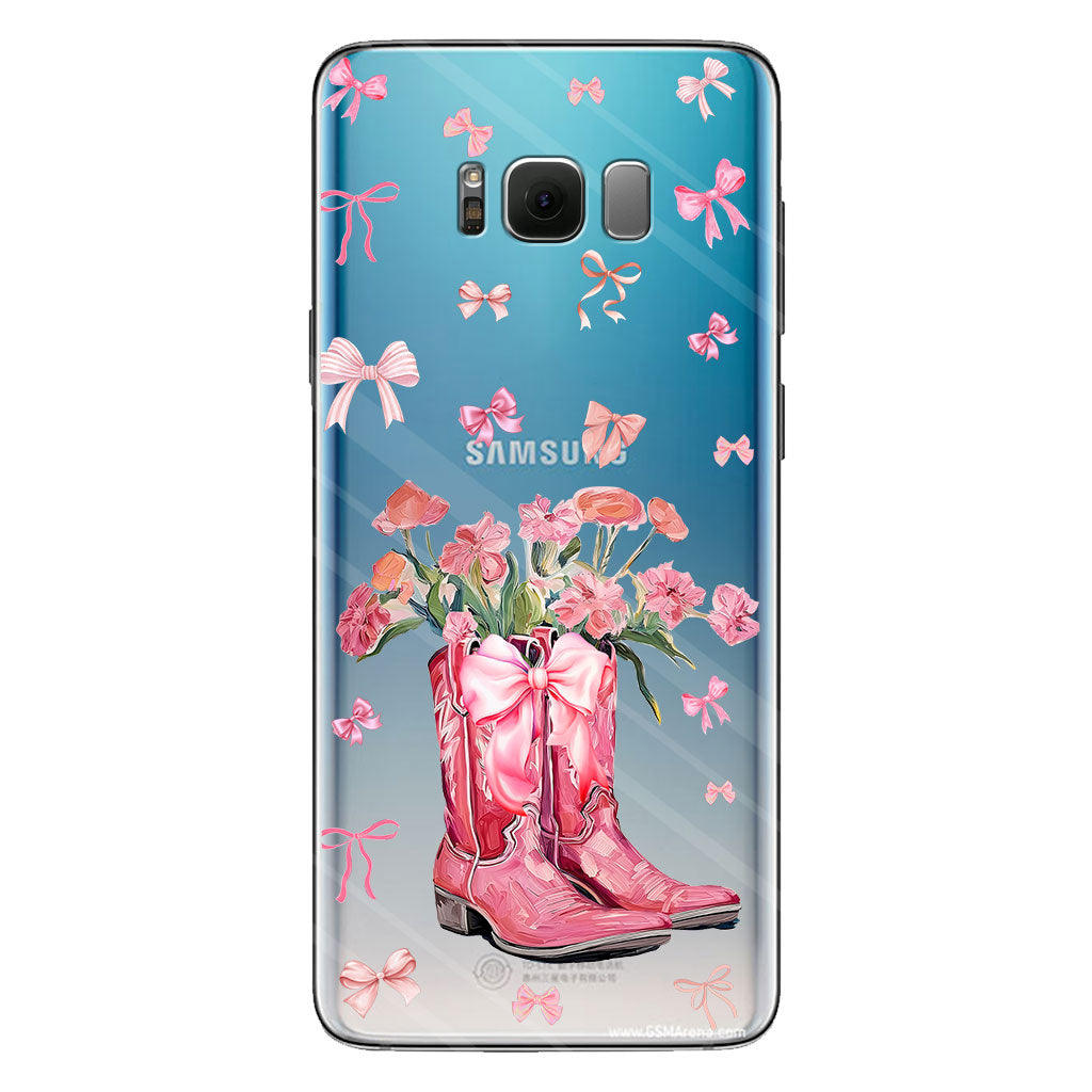 Bottes de cowgirl Coquette - Coque de téléphone transparente personnalisée avec motif cheval