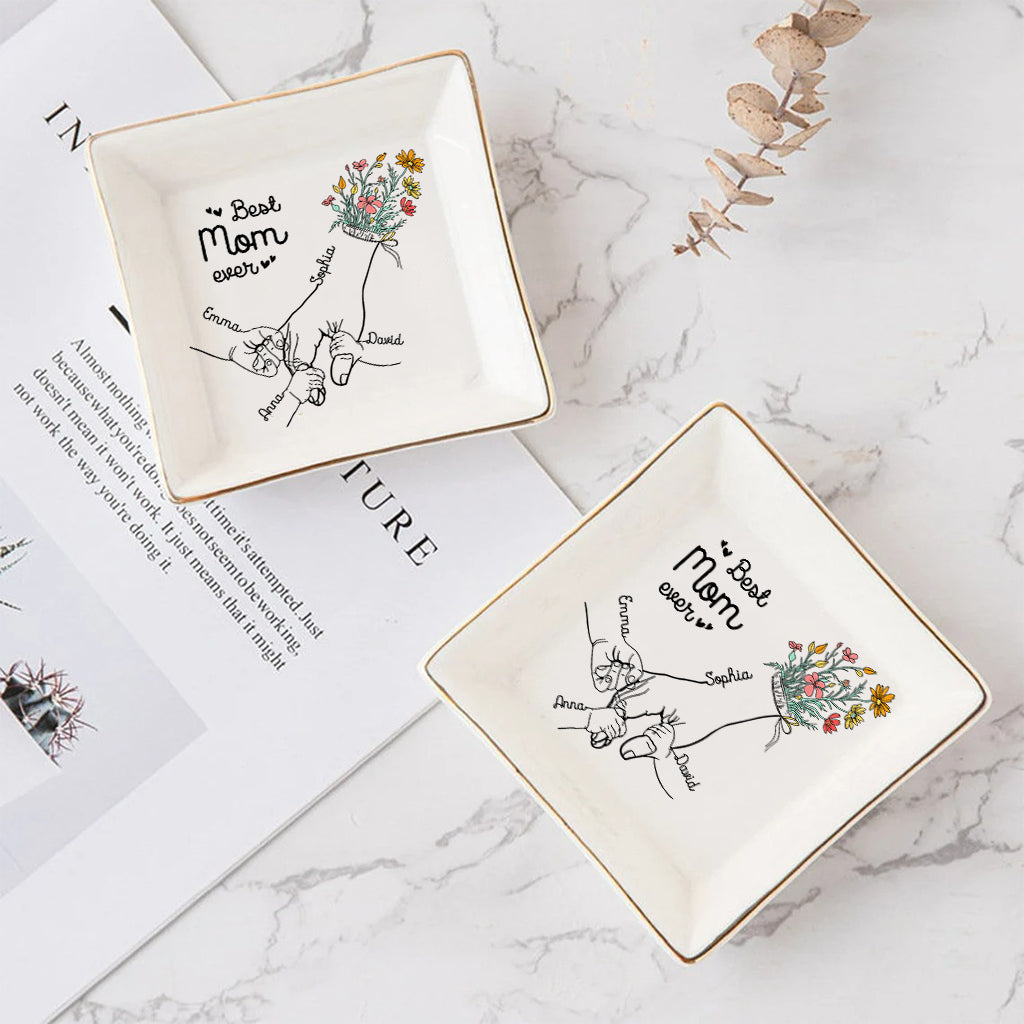 Illustration vectorielle des mains d'une maman et de ses enfants - Porte-bijoux personnalisé pour maman