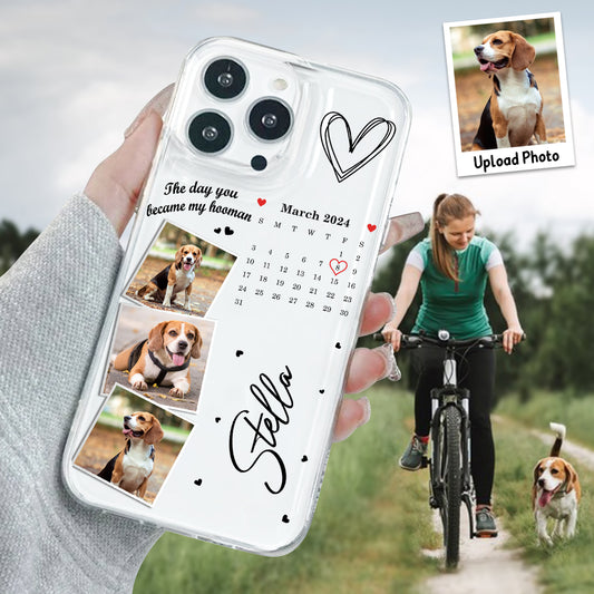 Le jour où tu es devenu mon humain, mon chien, mon chat, mon amoureux des animaux - Photos et calendrier personnalisés - Coque de téléphone transparente personnalisée pour chien
