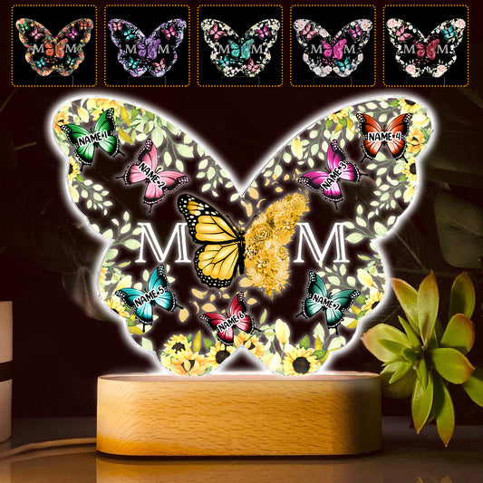Plaque lumineuse personnalisée « Papillons Mère et Enfants » - Socle lumineux en forme de mère