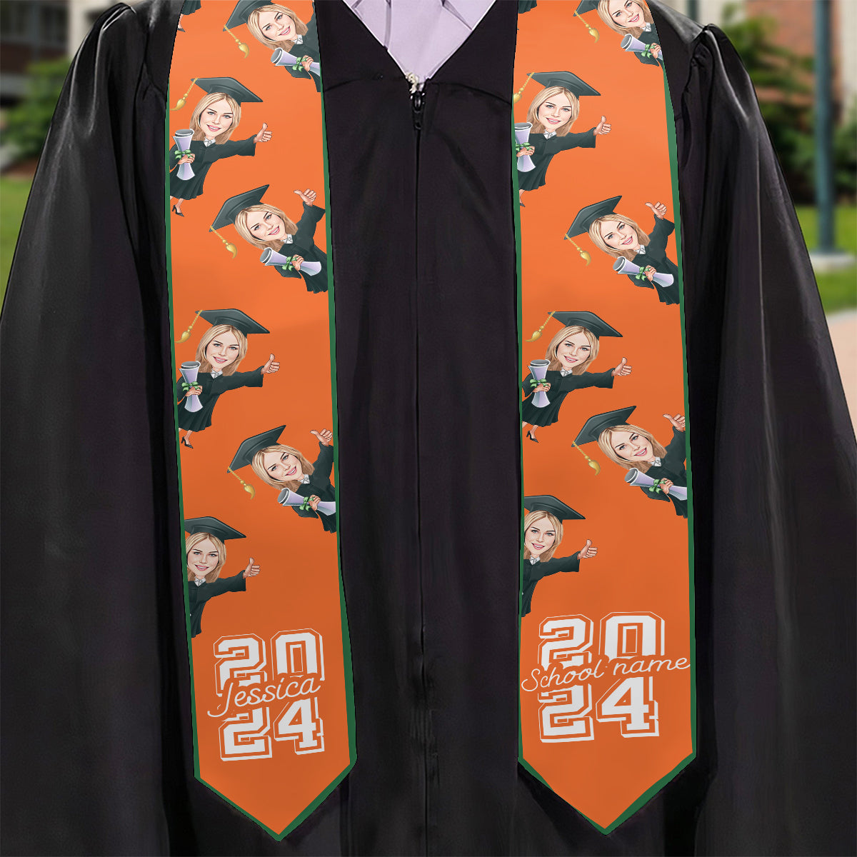Écharpe de remise de diplôme personnalisée avec un personnage caricatural et amusant 