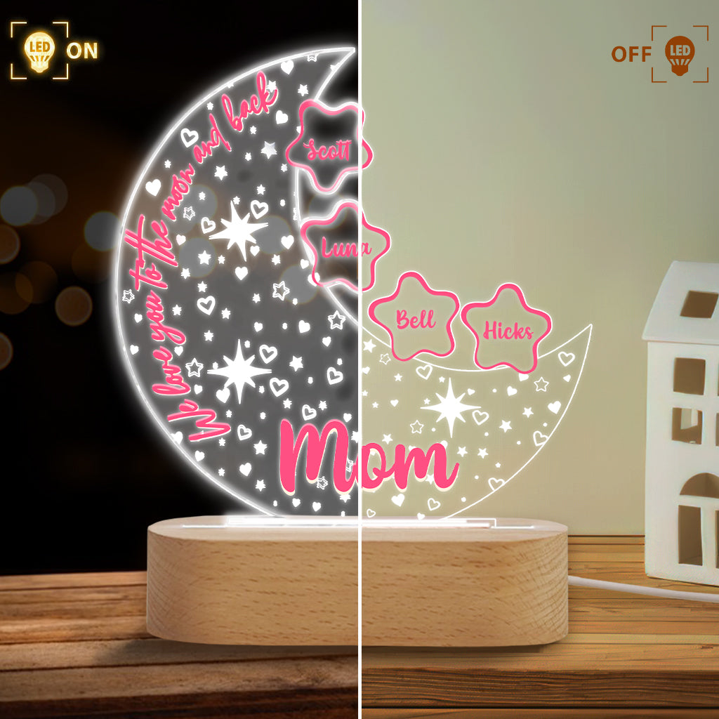 On t'aime jusqu'à la lune et retour - Plaque lumineuse personnalisée en forme de grand-mère