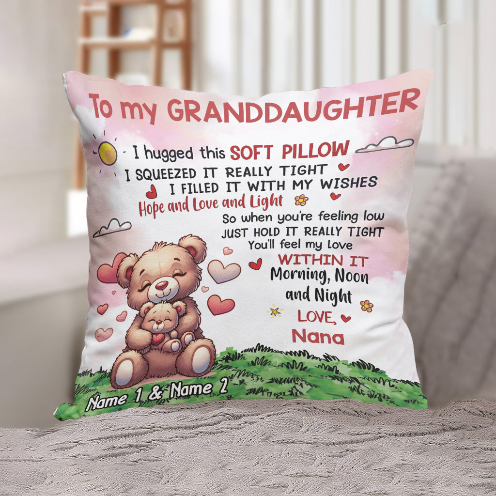 Coussin décoratif personnalisé pour grand-mère - Petit-fils ours et petite-fille