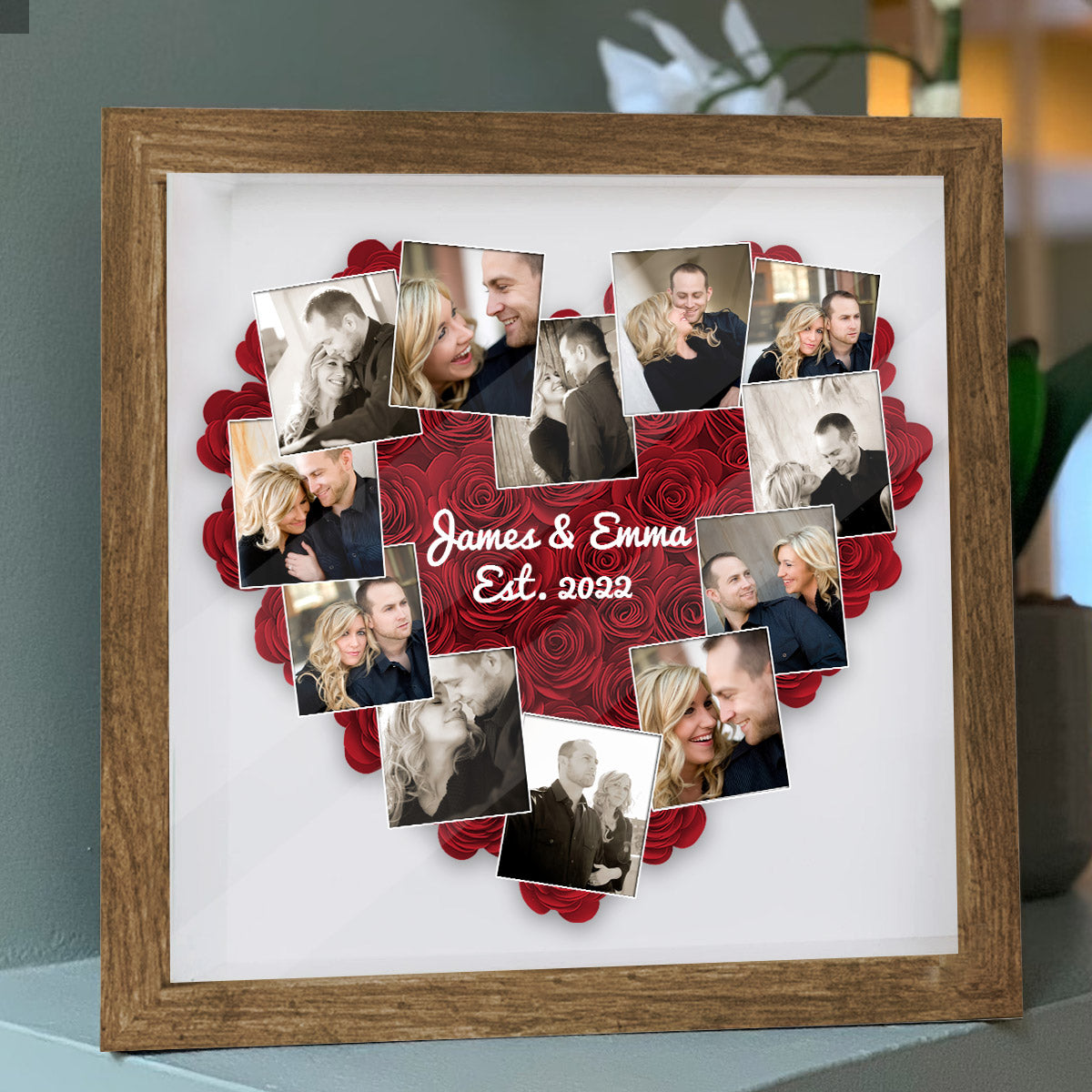 Photo Polaroid en forme de cœur - Cadeau romantique - Boîte à fleurs personnalisée pour couple