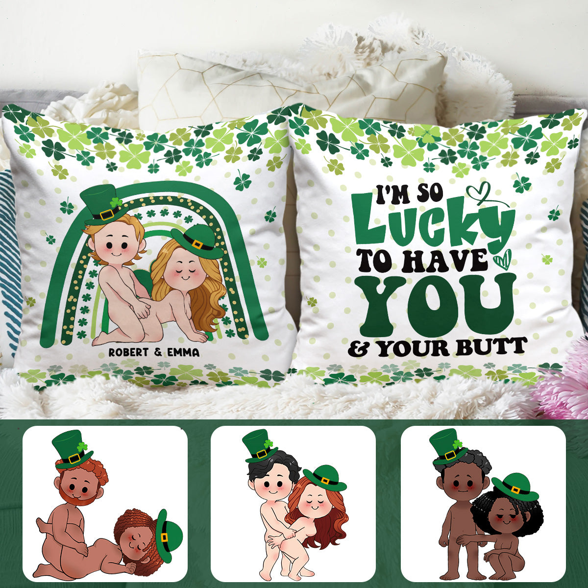 « Quelle chance de t’avoir, toi et tes fesses ! » - Coussin décoratif personnalisé pour couple
